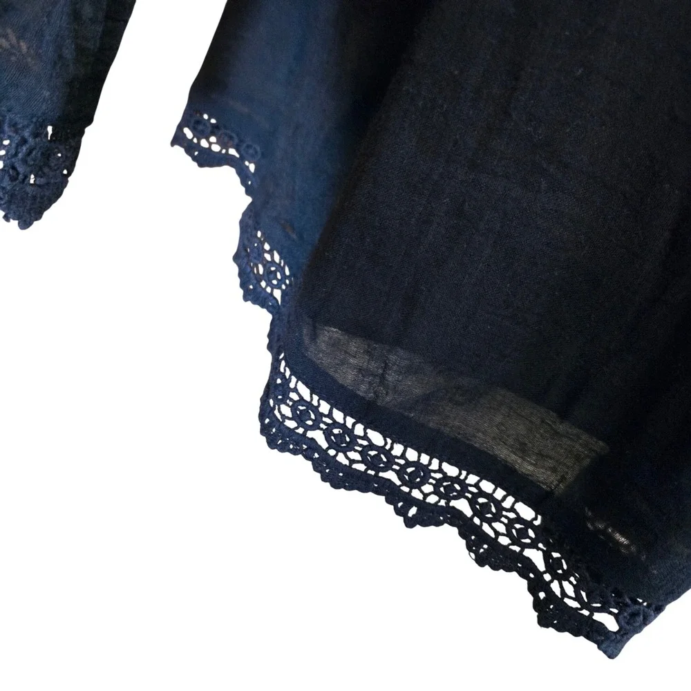 Zara Trafulac Black Off Shoulder Smocked Crop Top Bell‎ Sleeve Lace Trim Medium - Picture 5 of 8